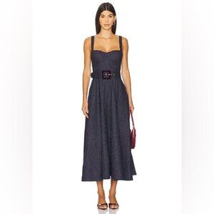 NEW Cara Cara Calypso Belt Bustier Midi Dress Navy Chalk Pin Stripe US 4 UK 8